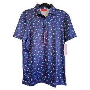 🆕️ NWT - Redvanly Leone Polo Mens Small Midnight Navy Floral Print Golf Shirt